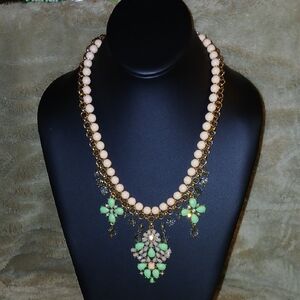 Elegant Cream and Green Beaded Necklace